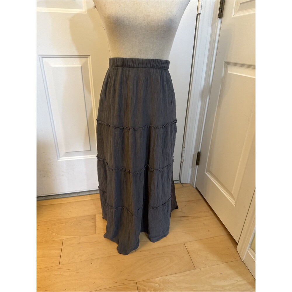 HOLLISTER GRAY TIERED FESTIVAL Y2K PEASANT SKIRT Size S Elastic Waist Maxi